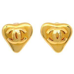 Chanel Gold Heart Earrings Clip-On 93P 194961